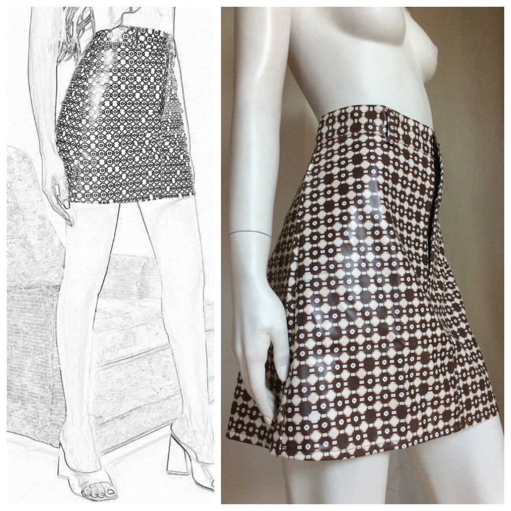 jupe en cuir �cologique a imprim� inspir� des ann�es 70 29 Chanteloup-les-Vignes (78)