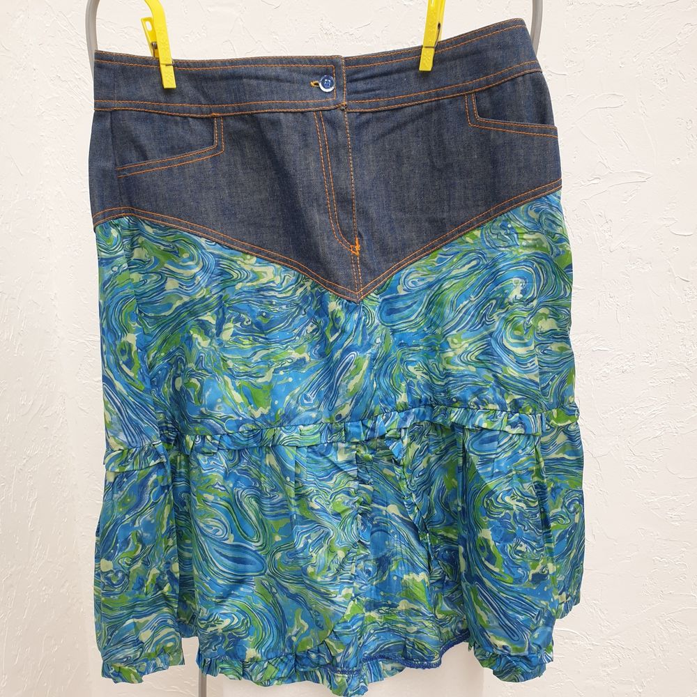 Jupe jean et soie bleu/vert Boyd T L Neuf 52 Antony (92)
