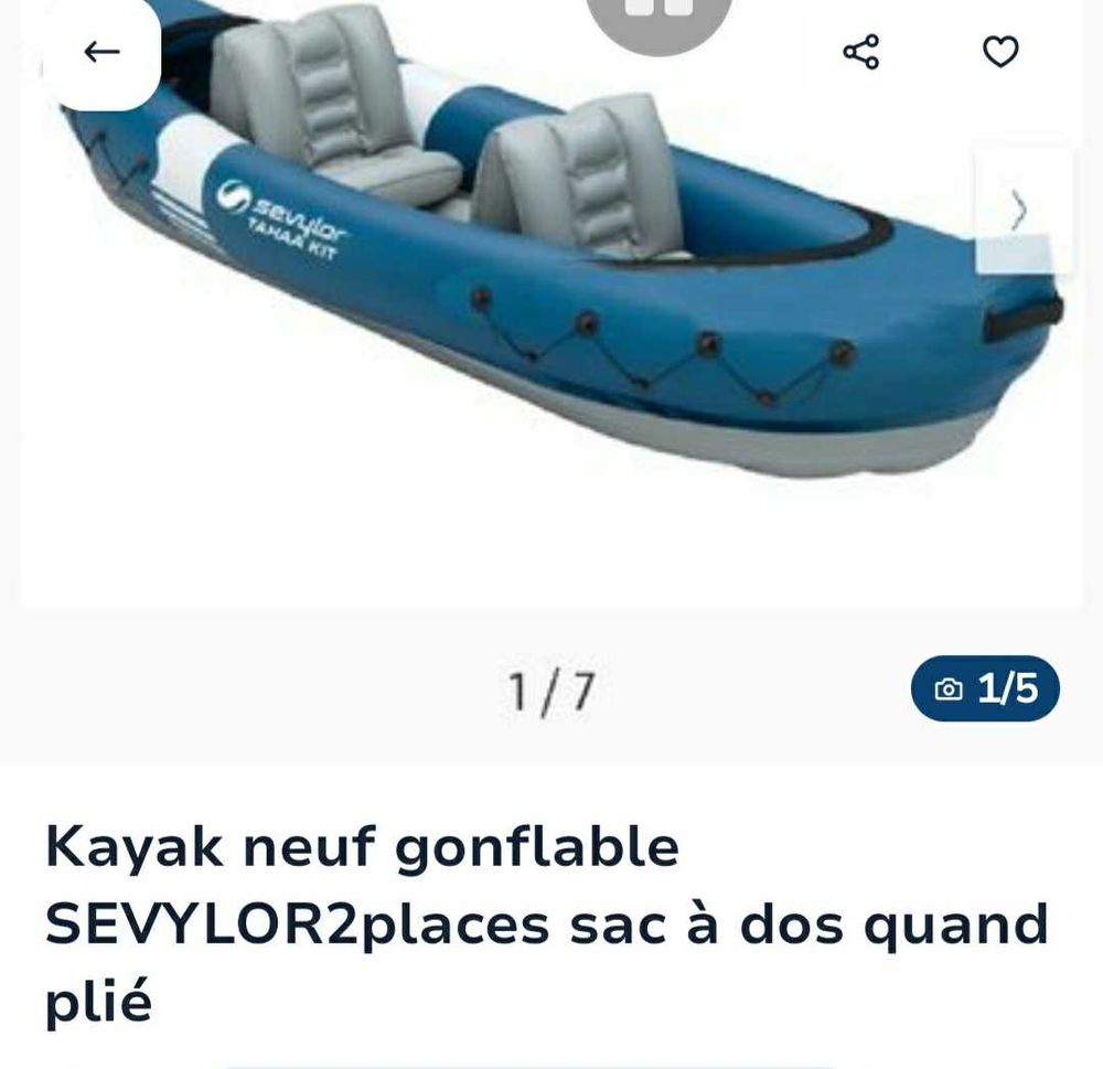 Kayak gonflable 2places  Sevylor AVEC 4 PAGAIES  VOILE ET GILET SAUVETAGE ET GONFLEUR 150 Arengosse (40)