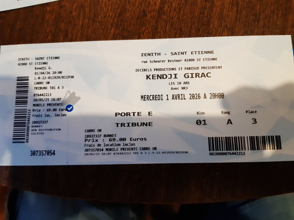 Kendji Girac,1 avril au Z�nith de Saint-�tienne. 2 places 69 Saint-Chamond (42)