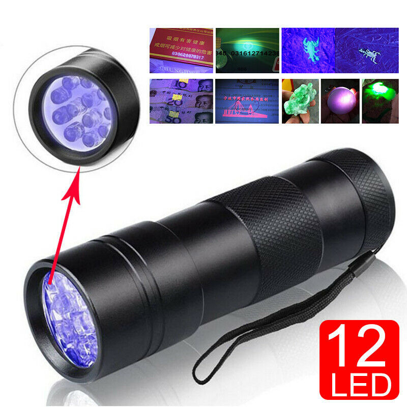 UV Ultra Violet 12 LED Lampe de poche Lumière noire 395nm Lampe d'inspection