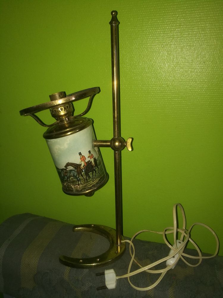 lampe � poser laiton sc�ne de chasse XIXe 40 Balan (08)