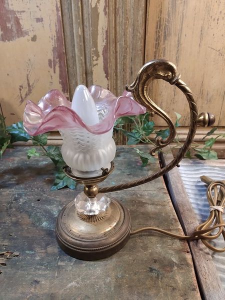 Lampe Style Art Nouveau Bronze Laiton et Tulipe Verre. 60 Loches (37)