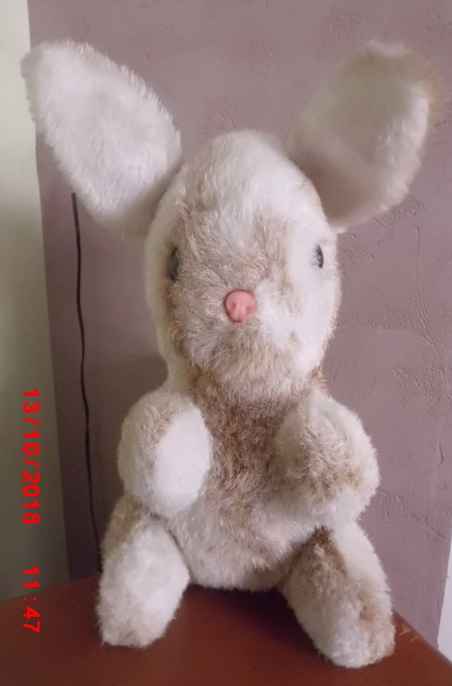 Mignon Lapin En Peluche Vintage – Beige Et Blanc, Style Fleuri, Occasion