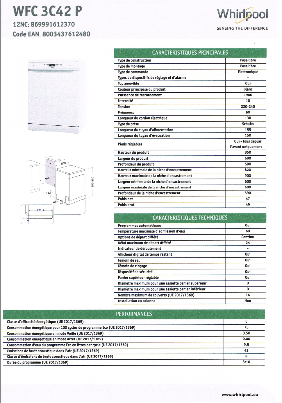 LAVE VAISSELLE WHIRLPOOL 300 Lagupie (47)