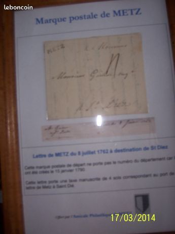Une lettre de Metz de l'ann�e 1762 (collection) 479 Tr�mery (57)