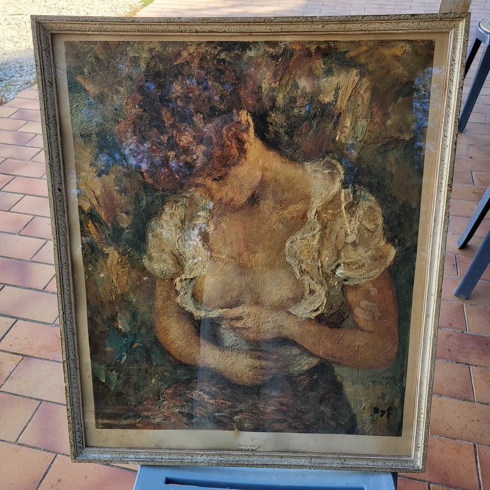 lithographie sous verre ancien sign� DYF 60 La Farl�de (83)