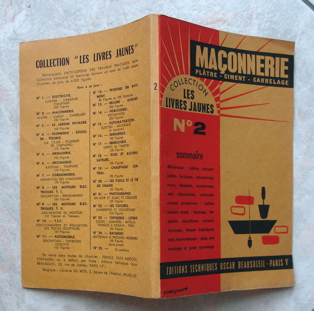 LES LIVRES JAUNES-N°2 MAÇONNERIE-1961-JAQUETTE FURET DU NORD 5 Tourcoing (59)