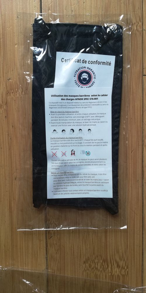 3 lots de 10 masques en tissu lavable certifié afnor mixte