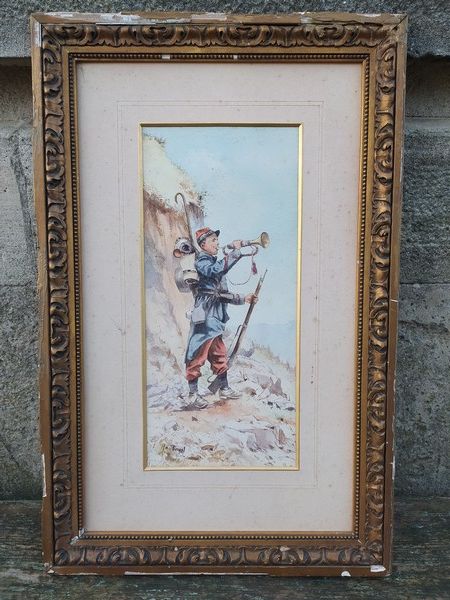 Louis Rambaud Aquarelle Musicien R�giment Chasseurs � Pied 0 Loches (37)