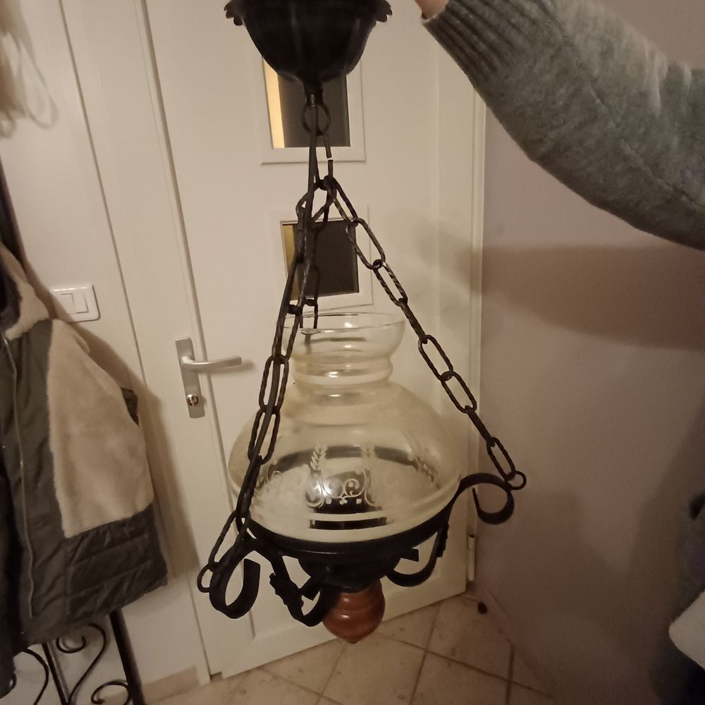 Luminaire lustre suspension verre bois ferraille 10 Rethel (08)