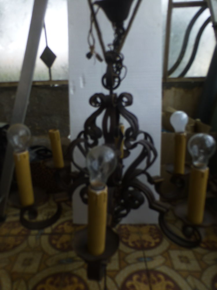 LUSTRE ANCIEN EN FER FORGE / PLAFONNIER VERRE 130 Royan (17)
