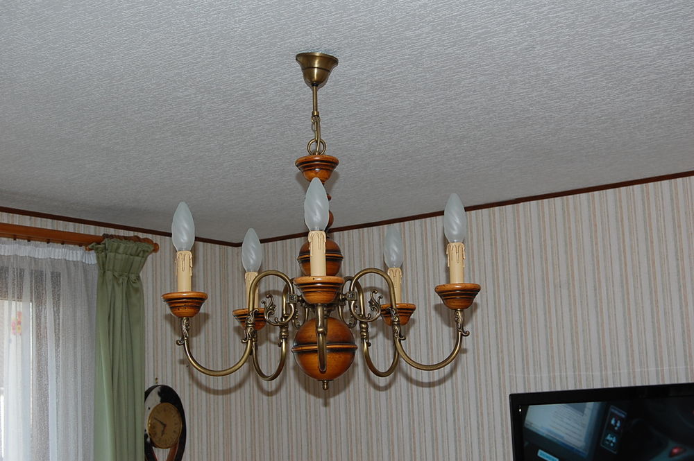 Lustre 5 branches en ch�ne et laiton 32 Maisse (91)