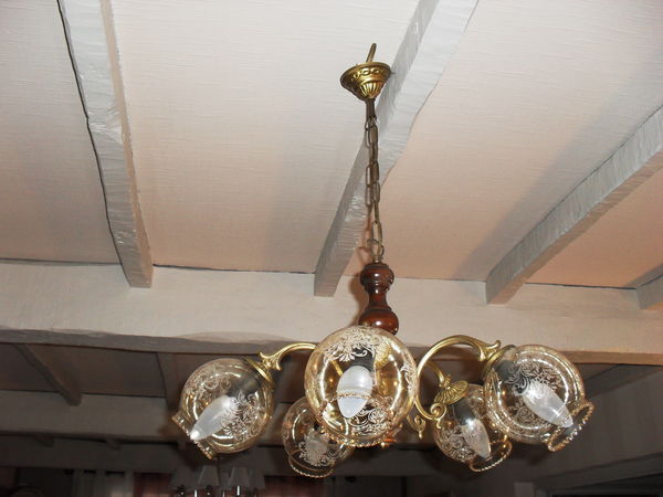 lustre 5 branches, dore vieilli et partie bois 40 Brassac (81)