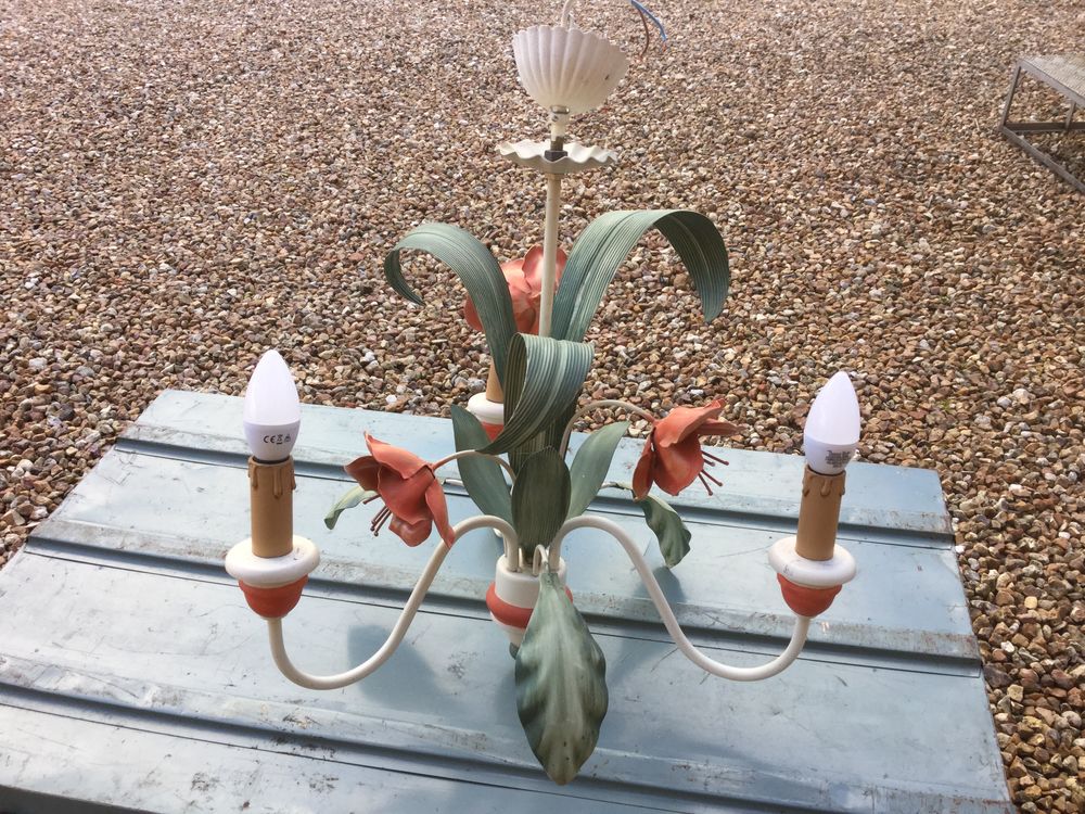 Lustre 3 branches, fleurs et feuilles , tr�s color� 15 La Fert�-Vidame (28)