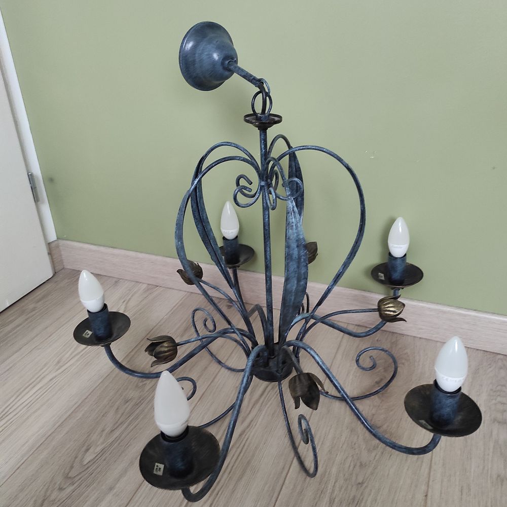 Lustre 5 branches en m�tal bleu et bronze 65 Louviers (27)
