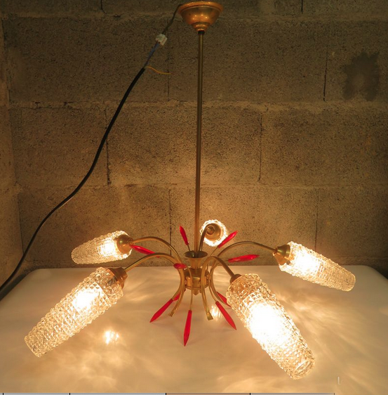 Lustre 5 branches style Maison ARLUS LUNEL, 1950 195 Paris 11 (75)