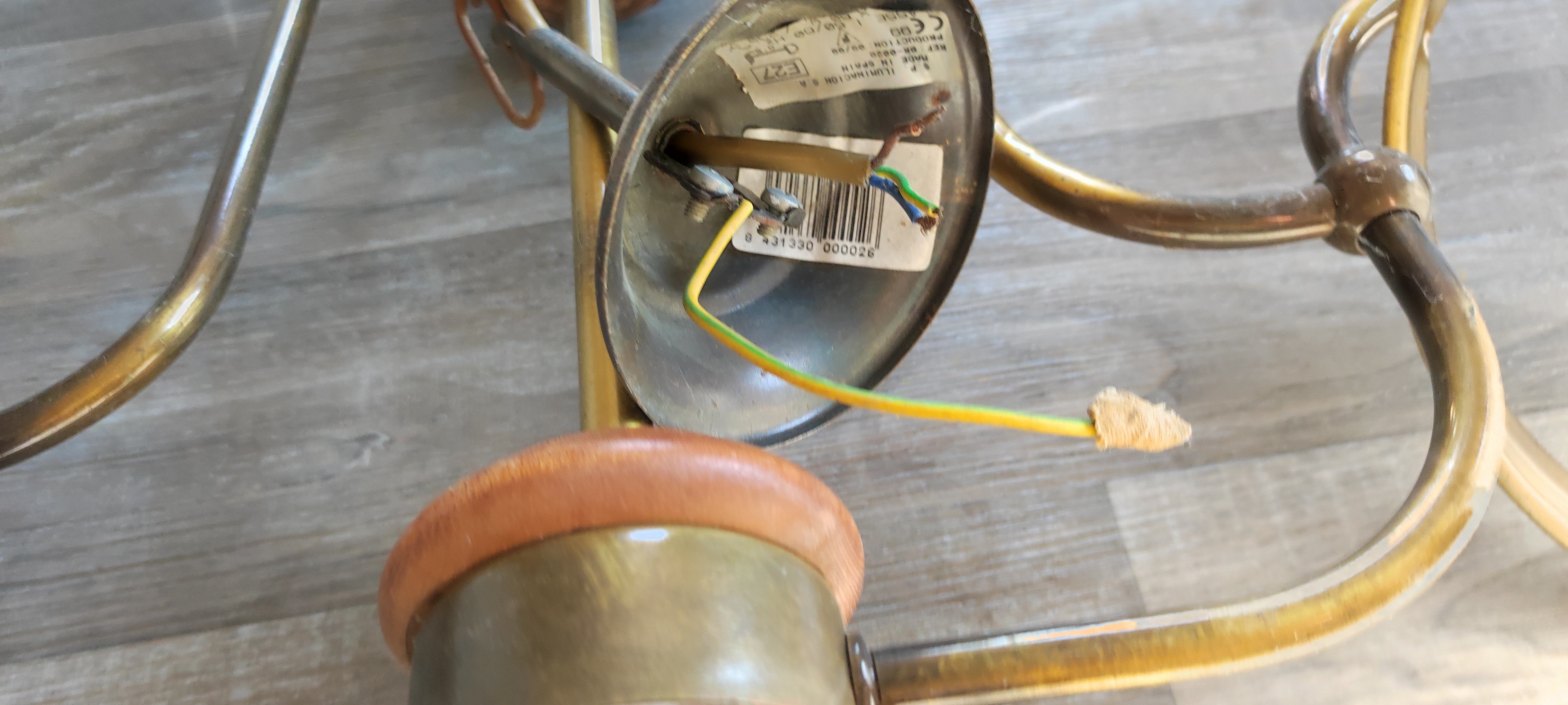 Lustre luminaire bois et fa�on laiton vendu par deux 35 Saint-Quentin (02)