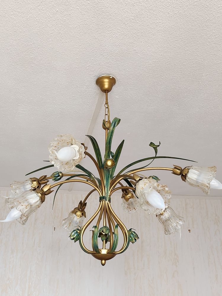 Lustre luminaire Laurie Lumi�re vert et dor� floral 280 Mantes-la-Ville (78)