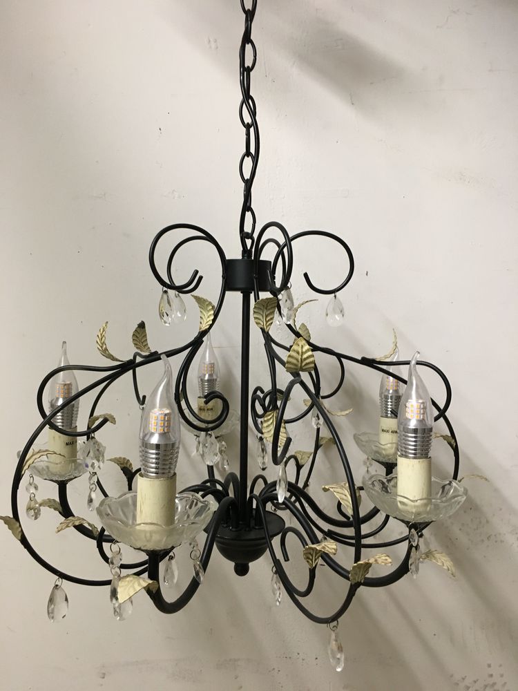 Lustre pampilles 5 ampoules   bougie LED   50 Arbanats (33)