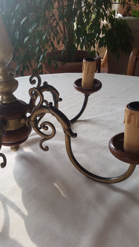 Lustre style hollandais couleur laiton et bois 5 branches. 10 Hem (59)
