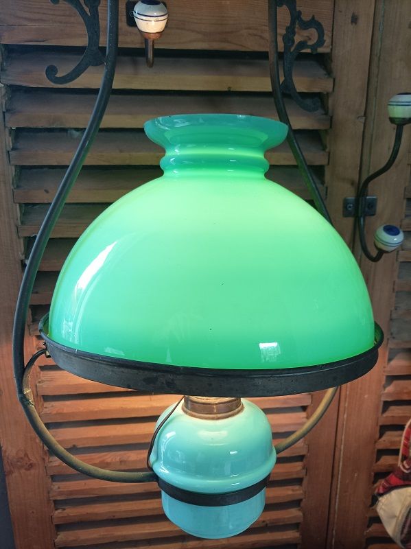 Lustre suspension support m�tal globe opaline verte 45 Ploubazlanec (22)