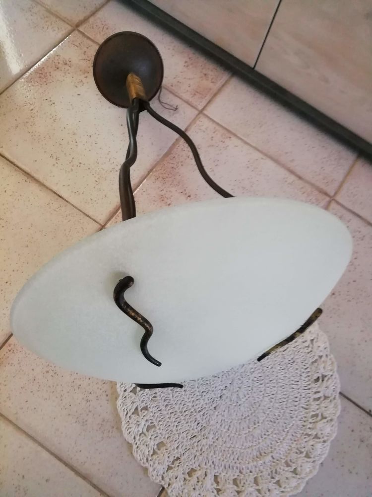 Lustre vintage verre et acier aspect rouill� 20 Fabr�gues (34)