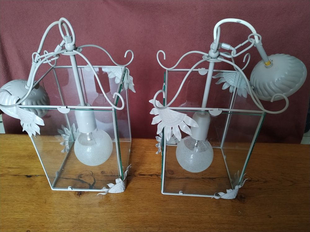 2 lustres anciens fer forg� vitres 45 Six-Fours-les-Plages (83)