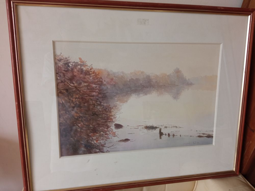 Une magnifique aquarelle originale peinte par CHRISTIAN RUIZ repr�sentant l'Automne sur pont Aven en tr�s bon �tat format 58/74 encadr�e et avec son certificat d'authenticit�(voir photos) 375 Puteaux (92)