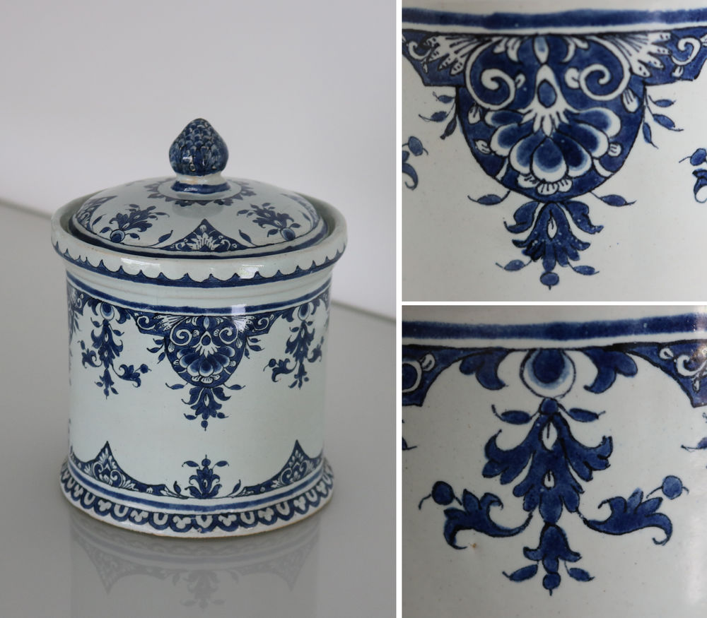 Magnifique pot couvert en fa�ence, d�cor cama�eu bleu, Rouen 320 Fillinges (74)