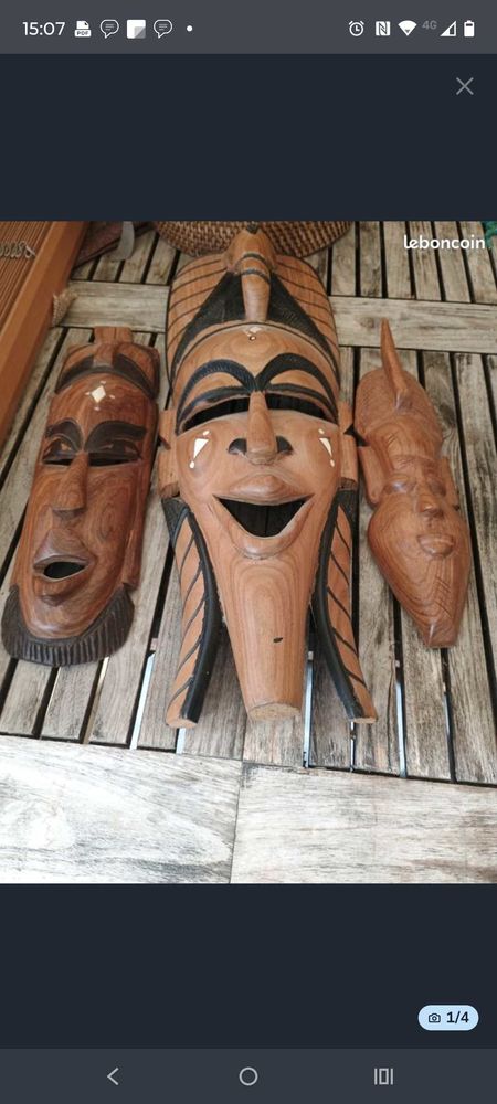 Magnifique lot de 3 masques  en bois 189 Maintenon (28)