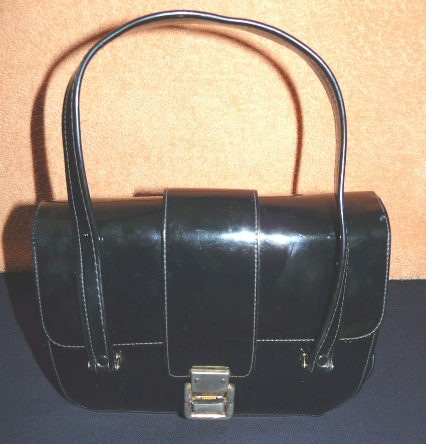 Sac � Main en Cuir Noir brillant du d�but ann�es 1960 - TBE 45 Gravelines (59)