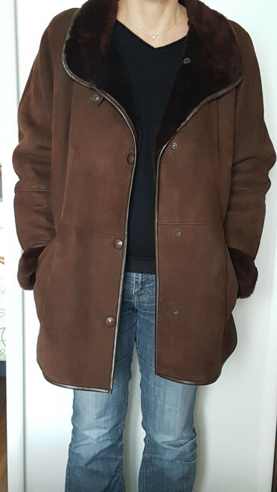 Manteau cuir femme, marron, taille XL, made in France 70 Nanterre (92)