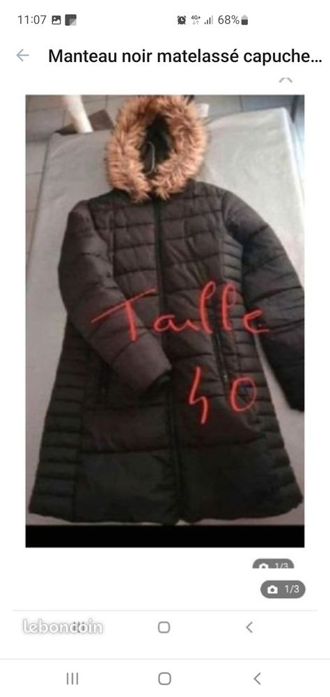 manteau noir capuche fourrure taille 40 20 Bron (69)
