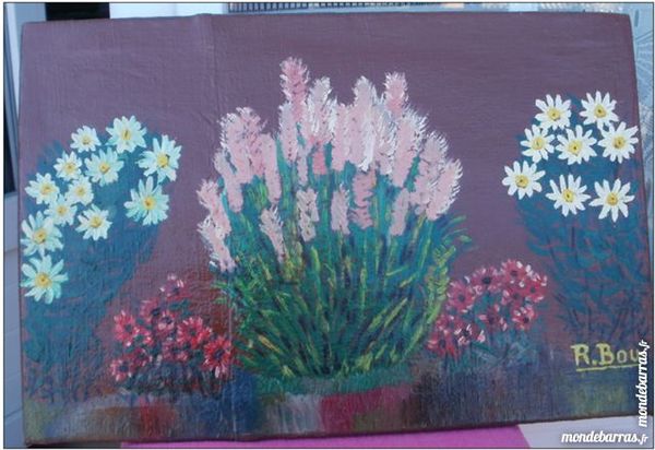 Massif de fleurs Huile sur toile sign�e R. BOU 40 Montauban (82)