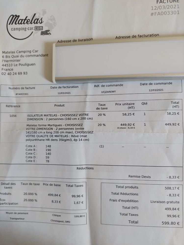 matelas neuf � la fran�aise camping car 350 Aubi�re (63)