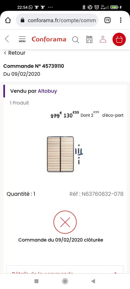 Lit 120*190 matelas + sommier (et pieds) 100 Montrouge (92)