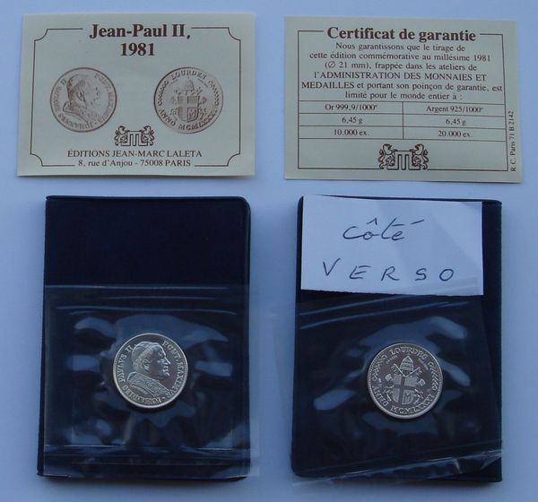 Médaille en Argent à l'éffigie de sa Sainteté JEAN-PAUL II  22 Montgeron (91)