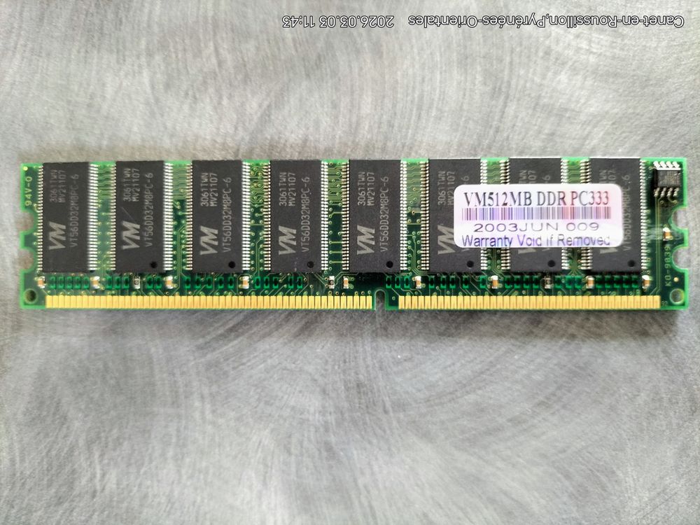 M�moire RAM  Vintage  DDR VM 512Mo-6 / PC333 / 2 Faces 9 Canet-en-Roussillon (66)