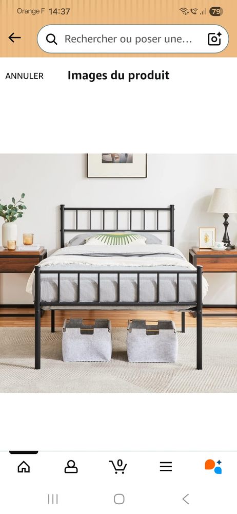 Lit m�tallique noir 90/190 70 Fleury (11)