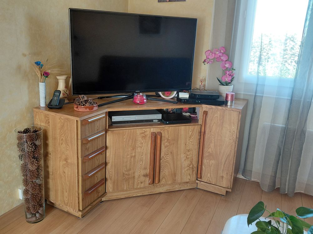 Meuble TV d'angle en orme fruitier �b�nisterie.artisanale 339 Narbonne (11)