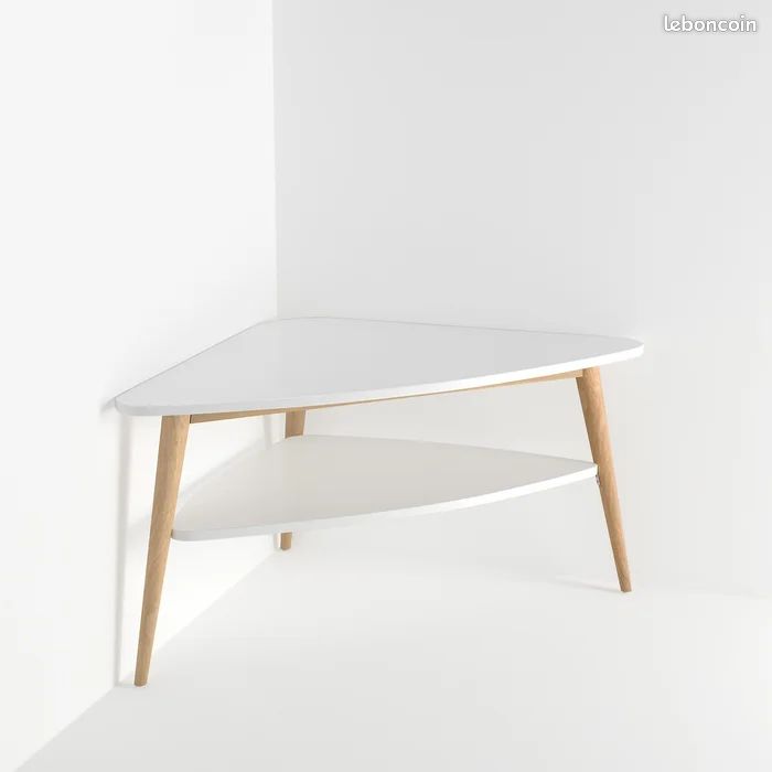 Meuble TV d'angle vintage double plateau blanc laqu� et bois 80 Courbevoie (92)