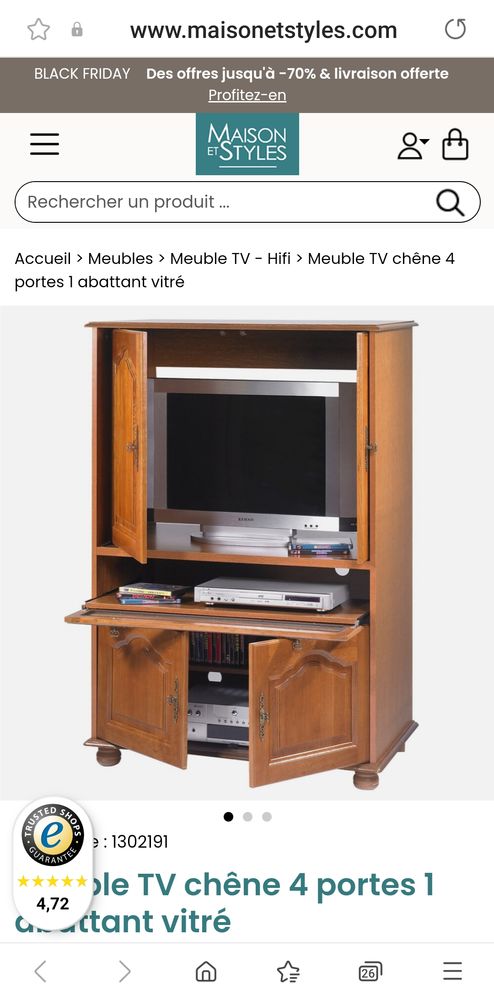 Meuble TV ch�ne 4 portes plus abattant central verre 50 Crespin (59)