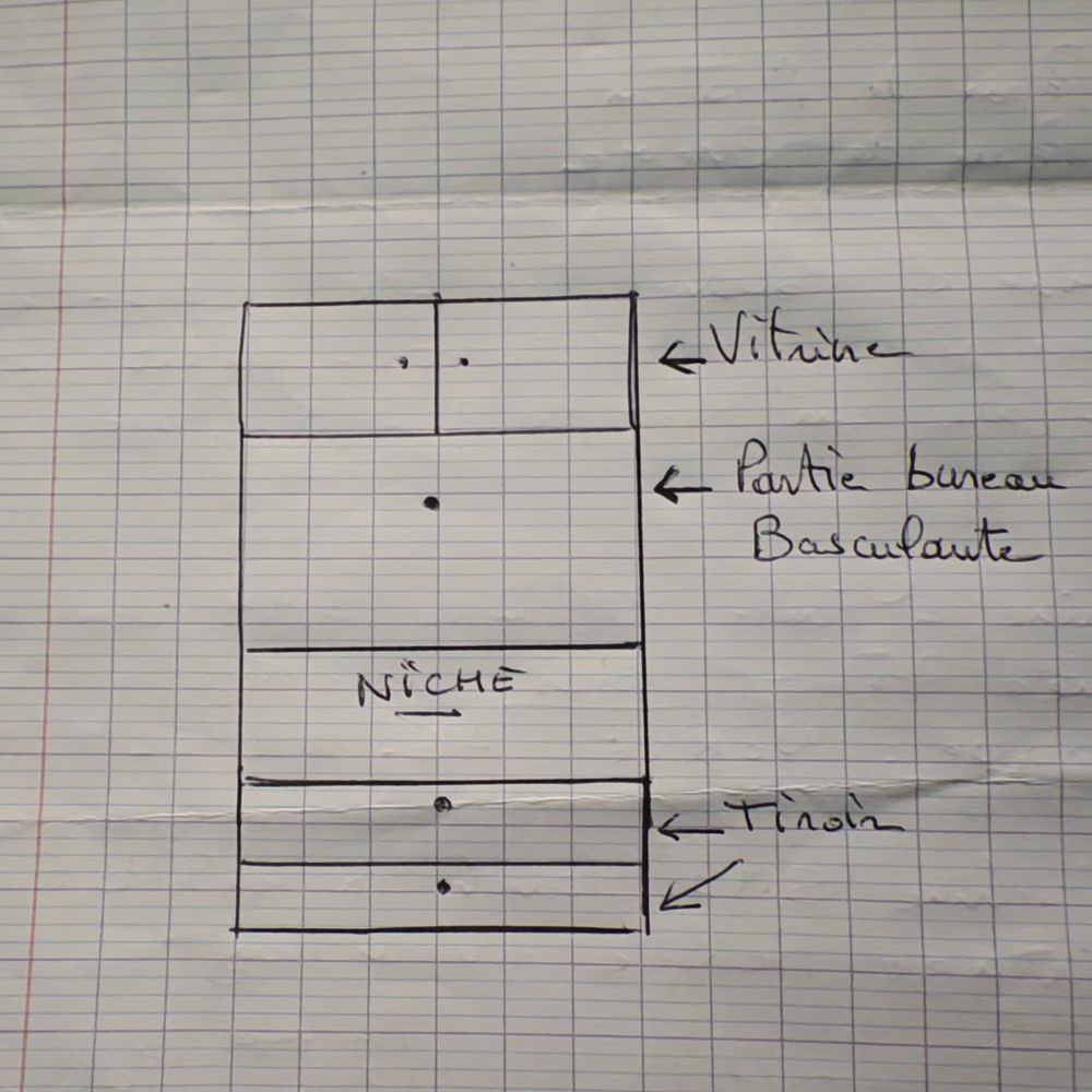 Meuble clair Bureau secr�taire vitrine en sapin 110 Oullins (69)