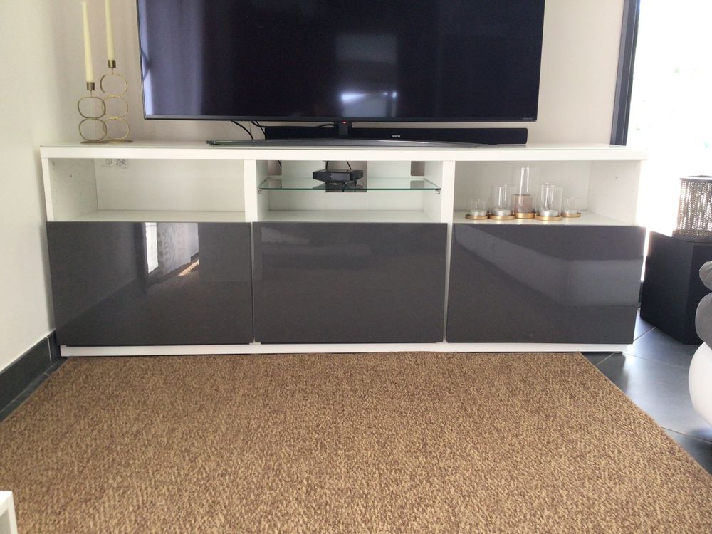 Meuble tv design blanc et gris laqu� 120 Le Teich (33)