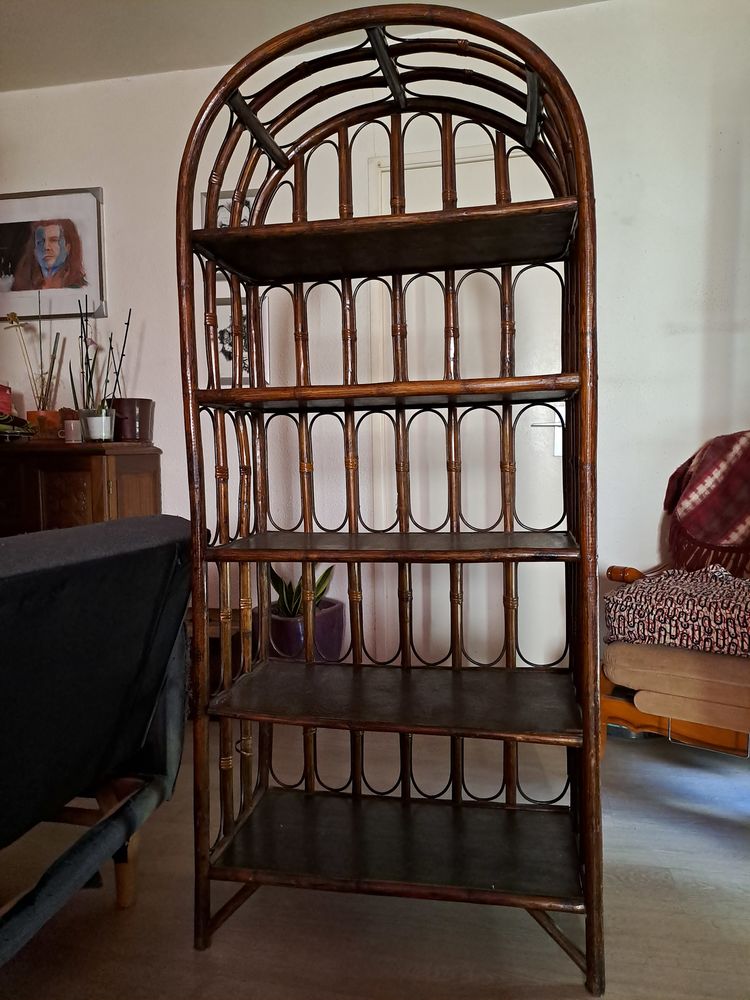 Meuble � �tag�res vintage en rotin 60 Lod�ve (34)