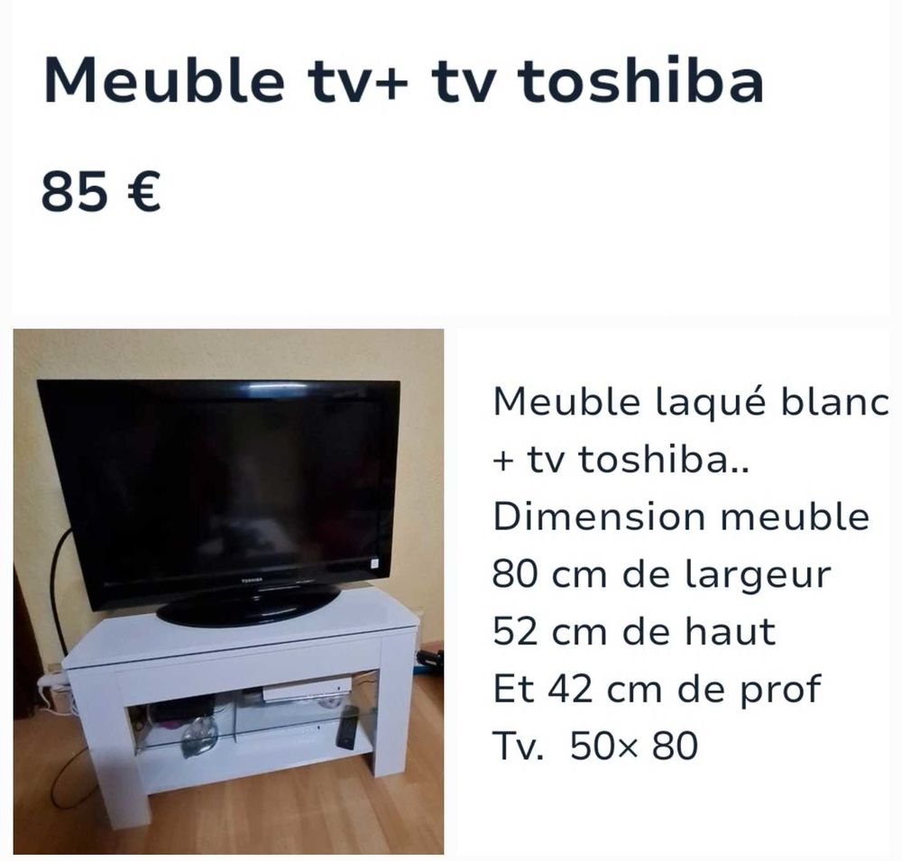 meuble tv  laqu� blanc + tv toshiba 85 Gaillard (74)