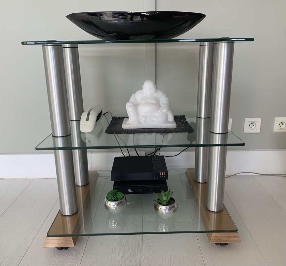 meuble TV m�tal bross�, trois plateaux en verre 90 Saint-Denis (97)