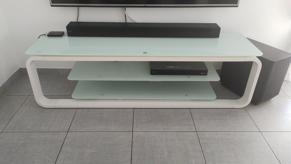 Meuble TV Miami Blanc - Design Contemporain - Plateaux Verre 100 Maureilhan (34)