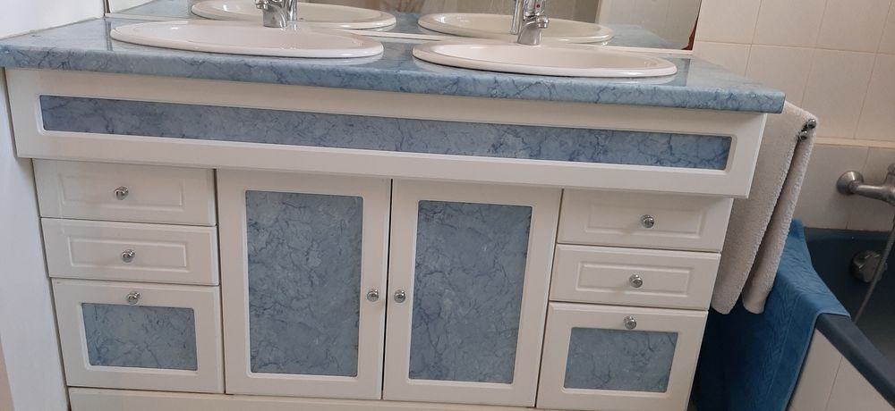 Meuble salle de bain 2 vasques + robinetteries + 
armoire-mi 140 Croix-Chapeau (17)